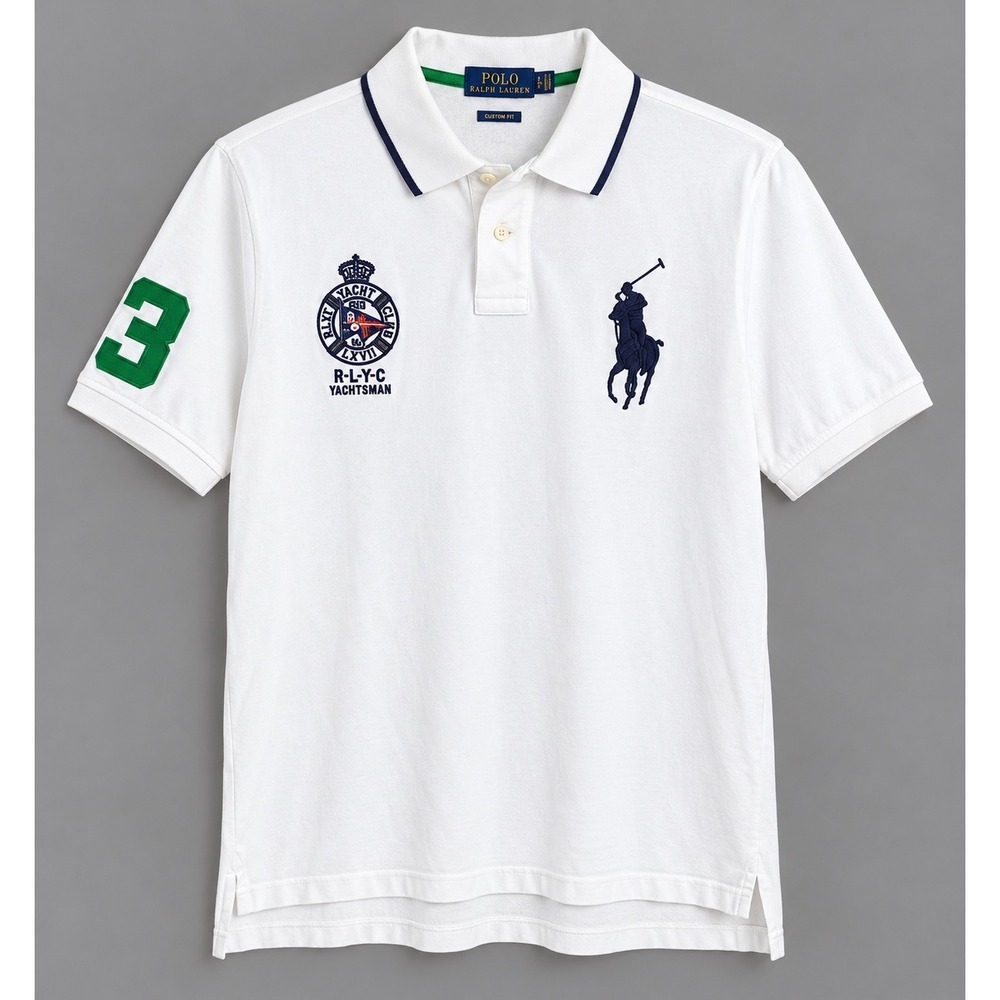 Polo Ralph Lauren Mens XL Custom Slim Fit Big Pony Yachtsman White Polo Shirt XL